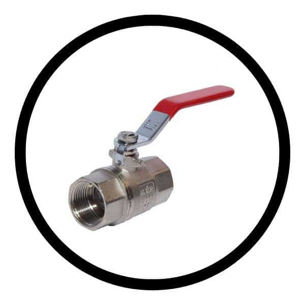 A ball valve featuring a prominent red handle, designed for efficient flow control in plumbing systems.