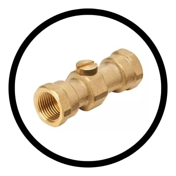 A brass threaded check valve is displayed against a clean white background, showcasing its detailed design and metallic finish.