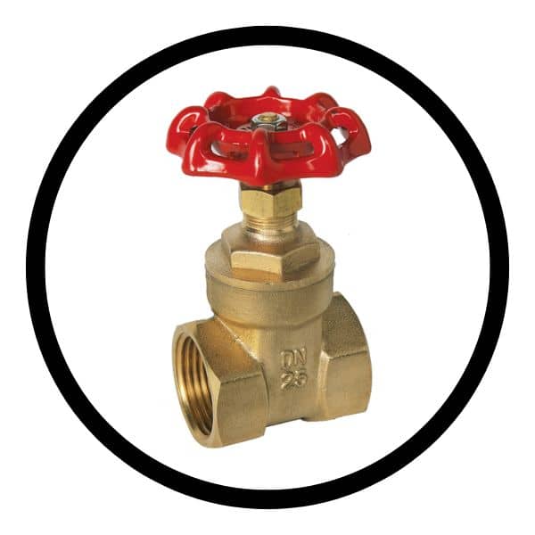 A brass gate valve featuring a prominent red handle, showcasing it’s industrial design and functionality.