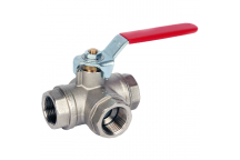 40mm ART71 Brass 3 Way T Port Ball Valve Red Lever BSPP Ends FxF PN32