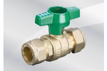 15mm 100CTH DZR Brass Ball Valve Compression Ended Green T-Handle PN16