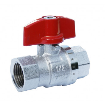 3/4\" PB500TPT Chrome Plated Brass Ball Valve with Red T-Handle PN25 FxF