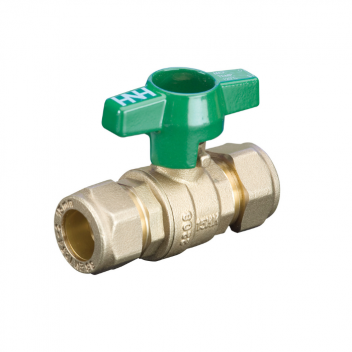22mm 100CTH DZR Brass Ball Valve Compression Ended Green T-Handle PN16