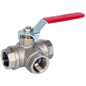 50mm ART71 Brass 3 Way T Port Ball Valve Red Lever BSPP Ends FxF PN32