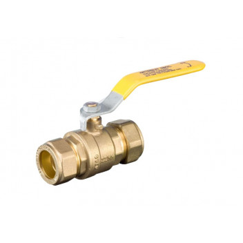 22mm 100CYL DZR Brass Ball Valve Compression (GAS) Yellow Lever PN16