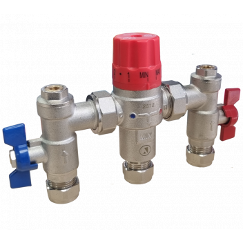 22mm ART35SV DZR Brass Thermostatic Mixing Valve c/w Service Valves